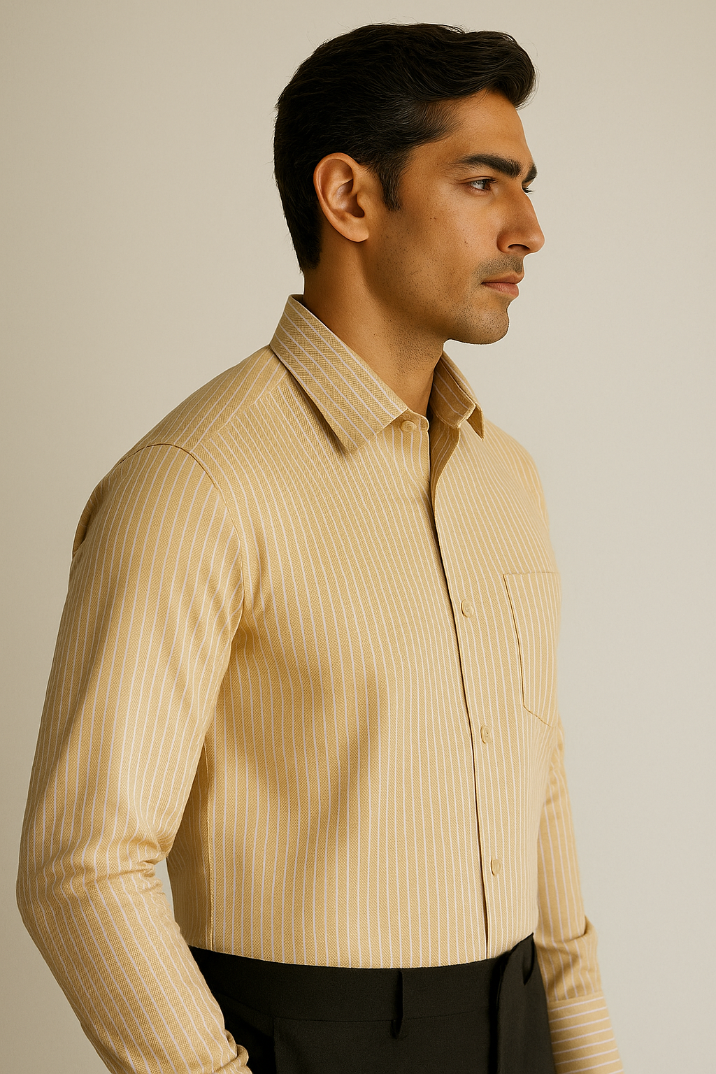 rocck’z men’s classic beige striped formal shirt - 26326