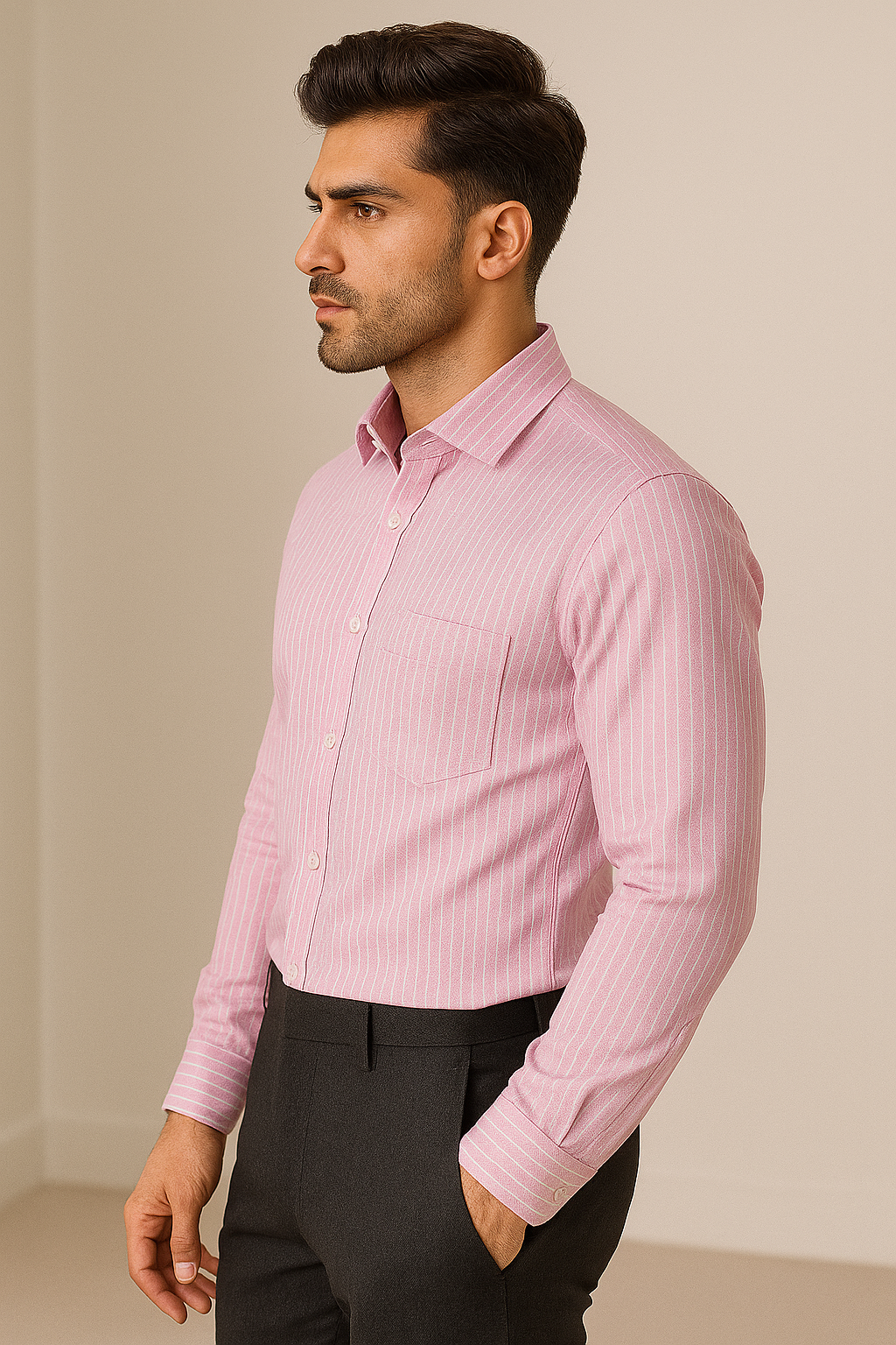 rocck’z men’s pink striped formal shirt - 26327