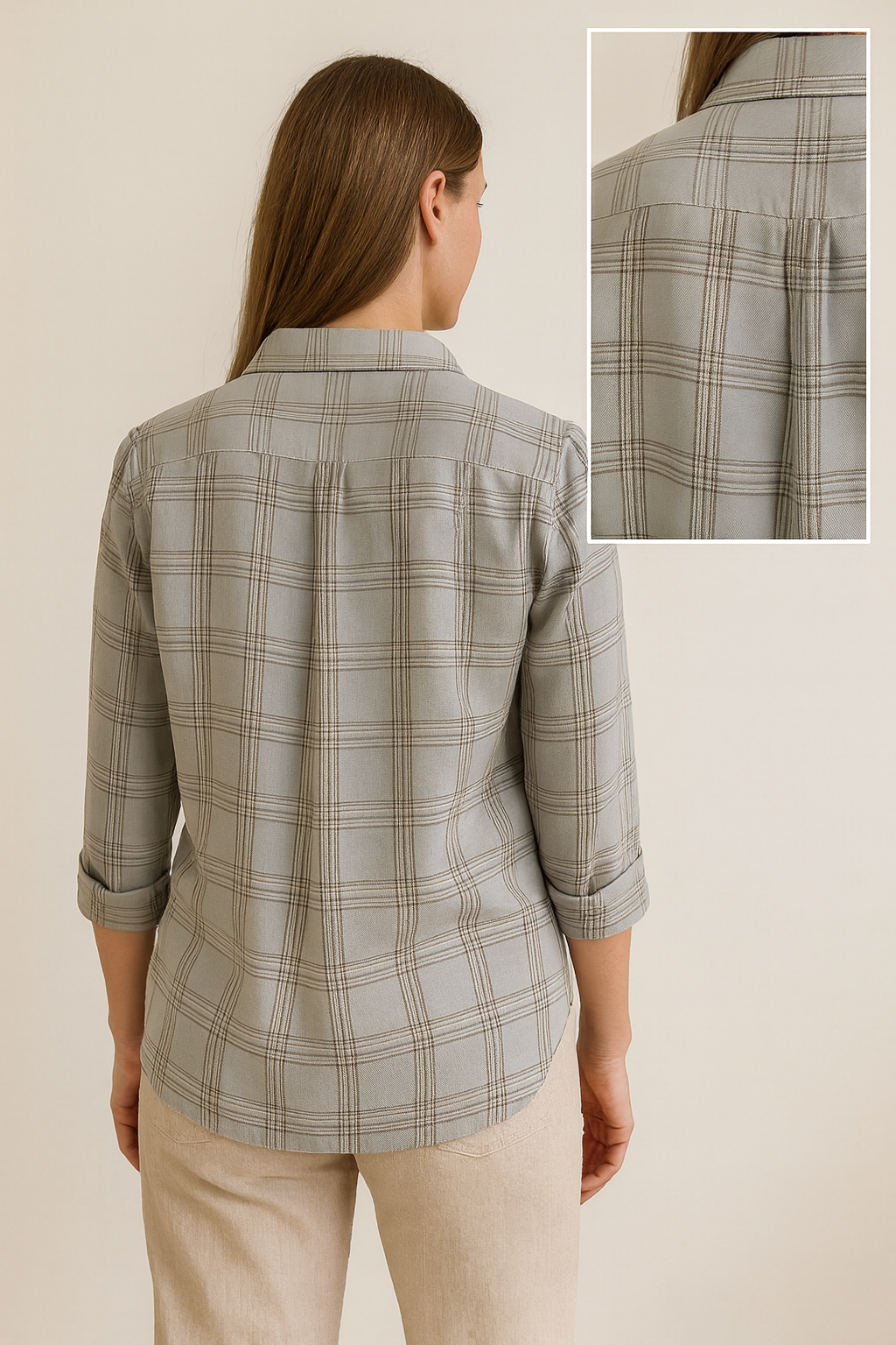 women’s classic grey checkered casual shirt - 25223