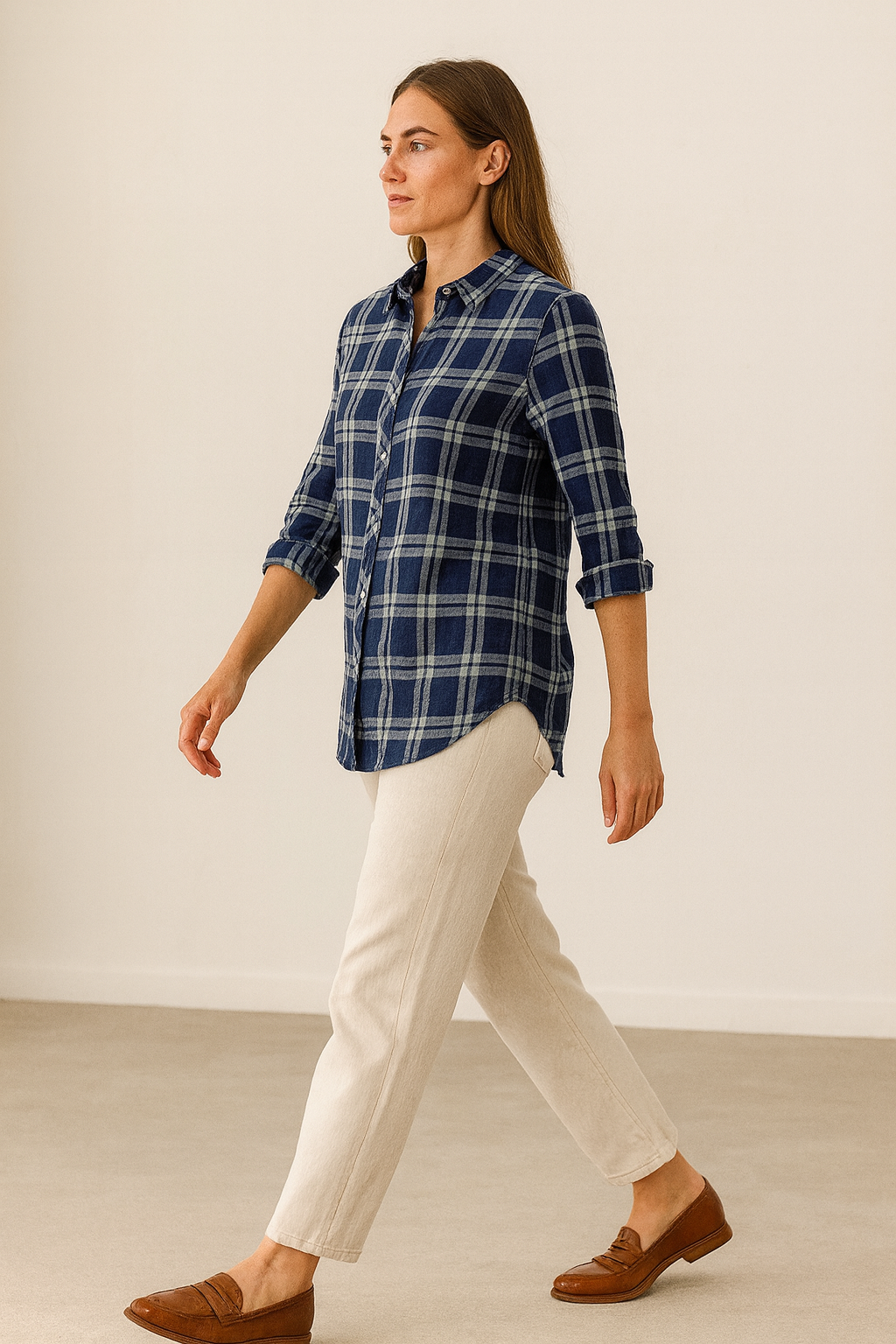 navy blue checkered casual shirt - 25276