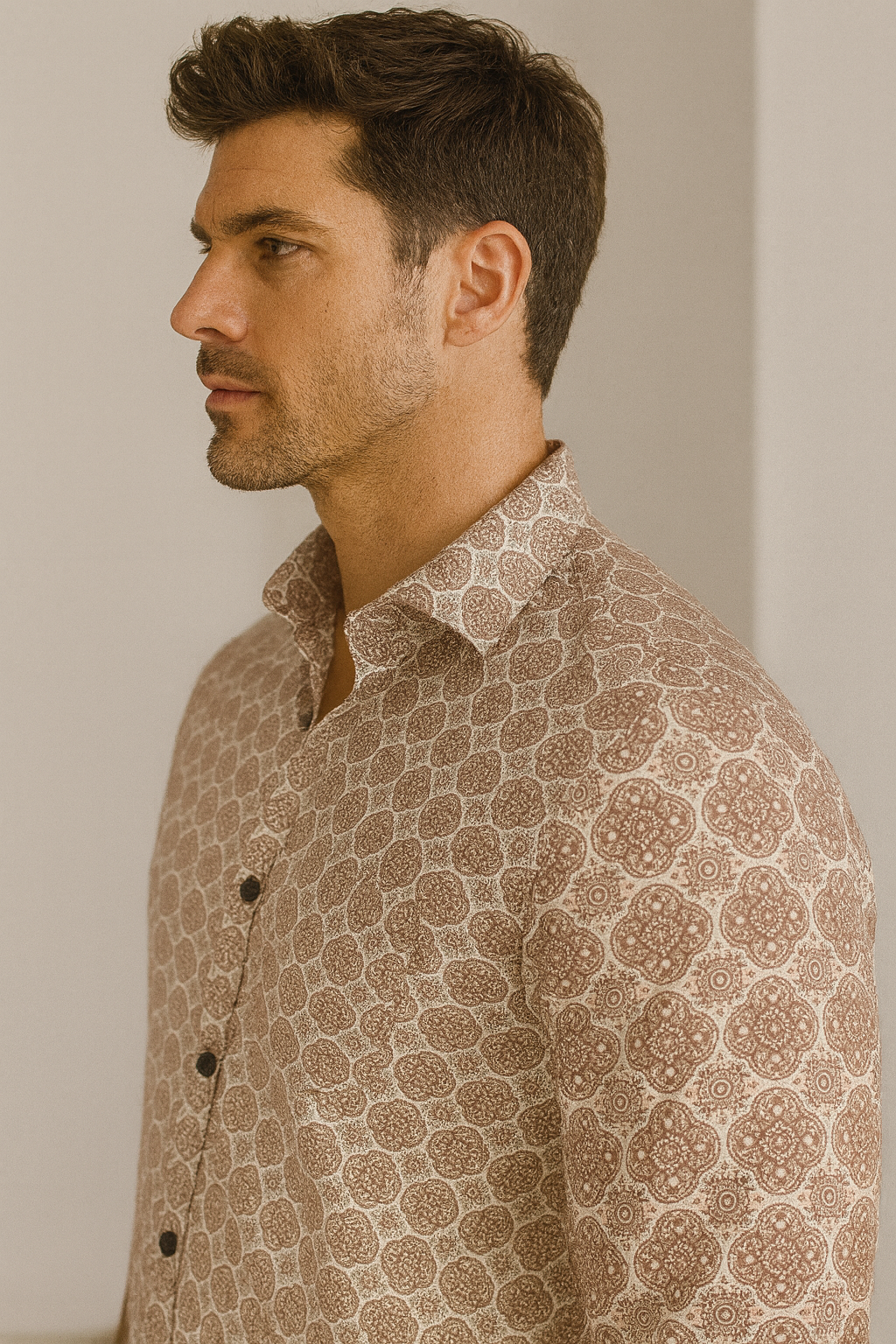 men’s premium printed cotton shirt – maroon mandala pattern - 25607