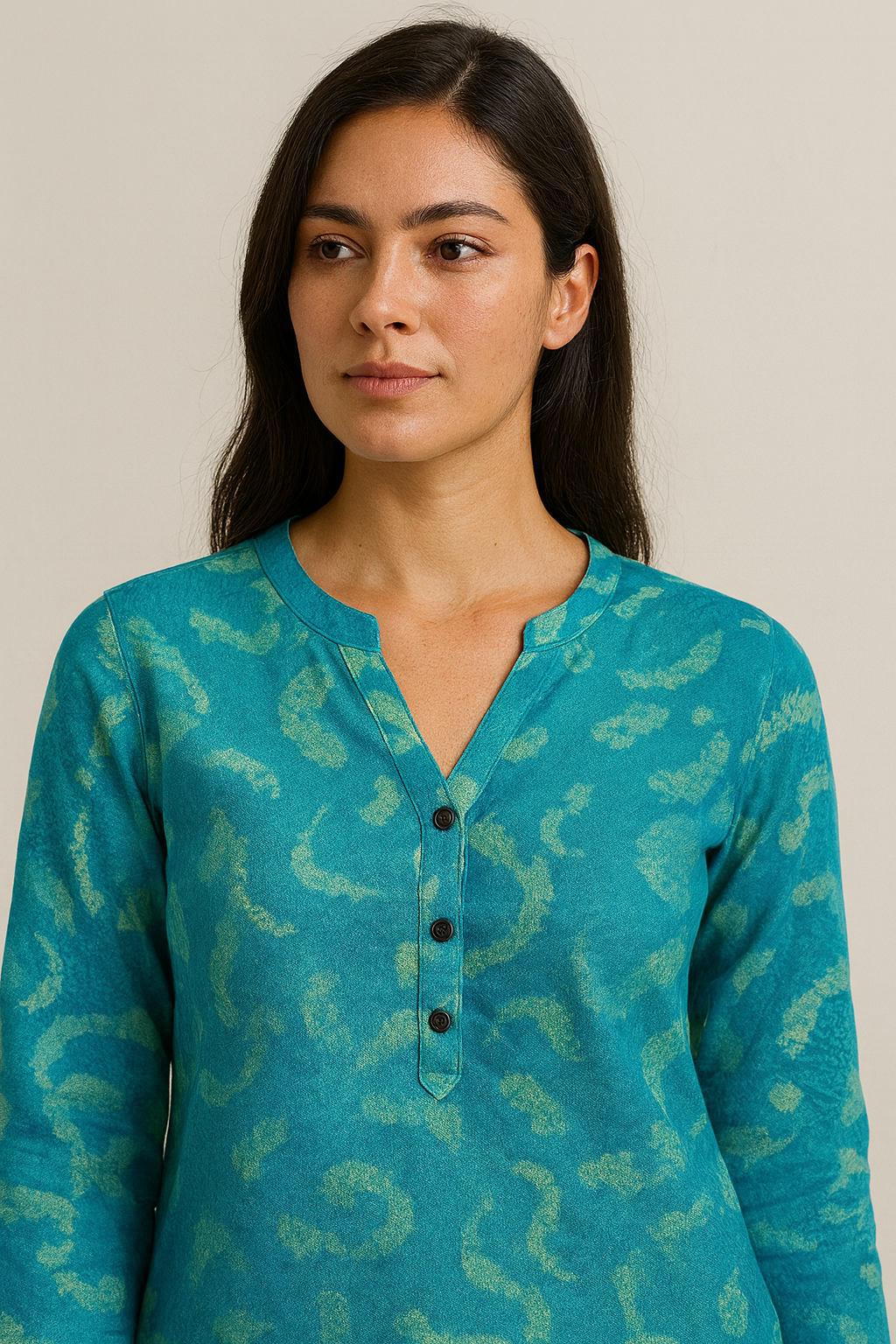 aqua blue abstract printed kurti - 26180