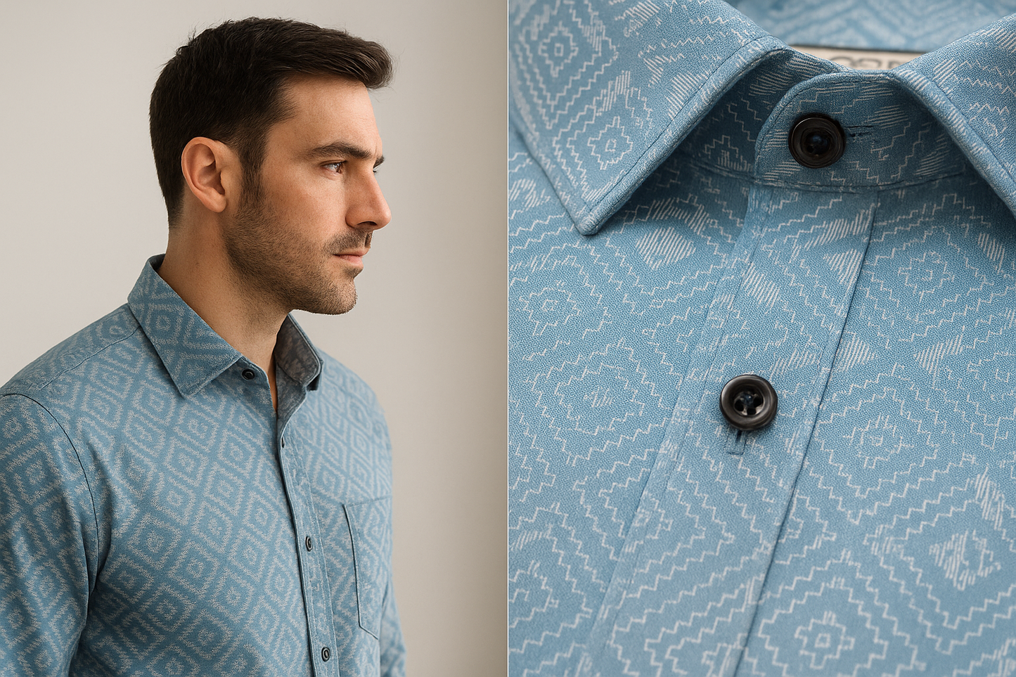 men’s premium cotton printed casual shirt – sky blue ikat pattern - 26241