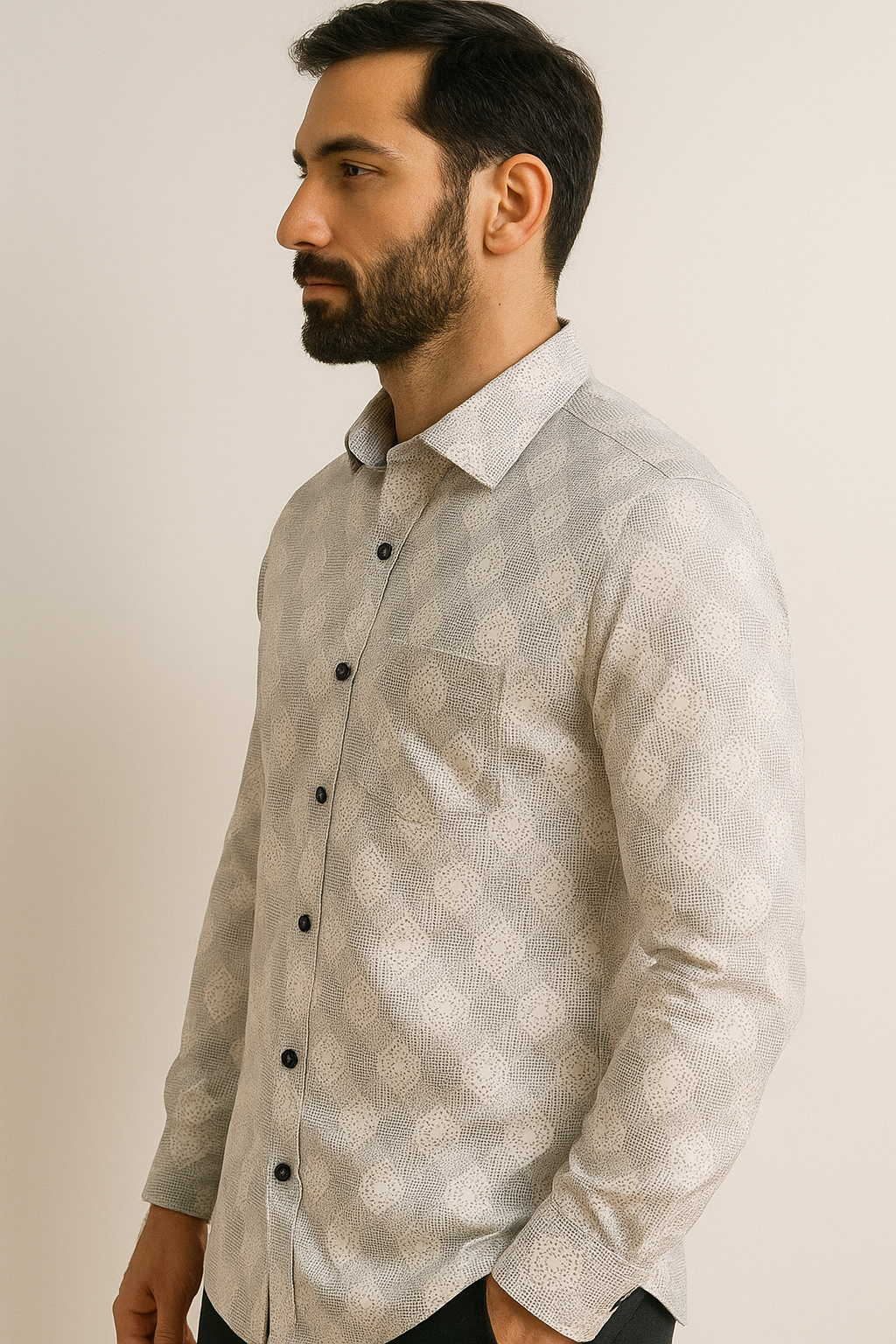 geometric texture printed men’s casual shirt - 26249
