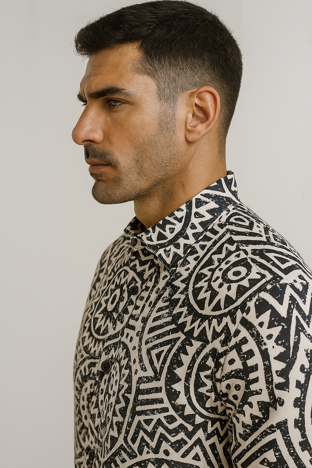 men’s black & white tribal print premium casual shirt - 26254