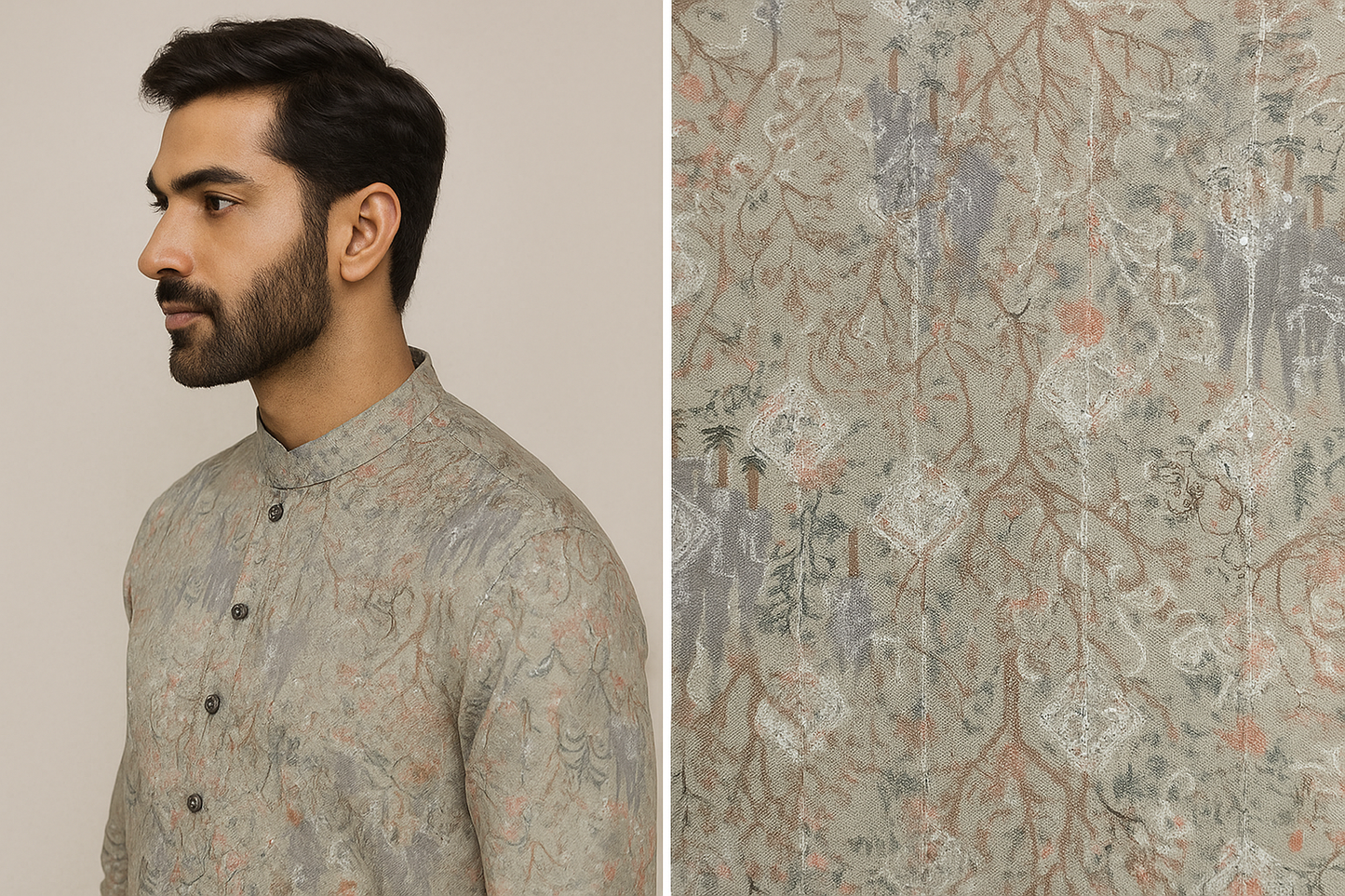 men’s elegant sage green sequence stone work kurta by rocck’z - 26399