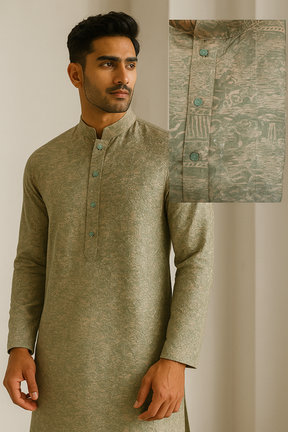 Elegant Textured Jacquard Kurta with Subtle Sequin Detailing