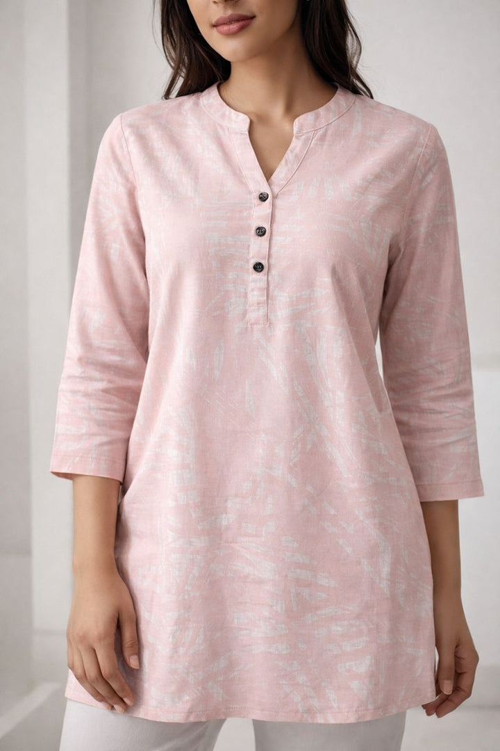 Blush Pink Abstract Print Short Kurti - 25032