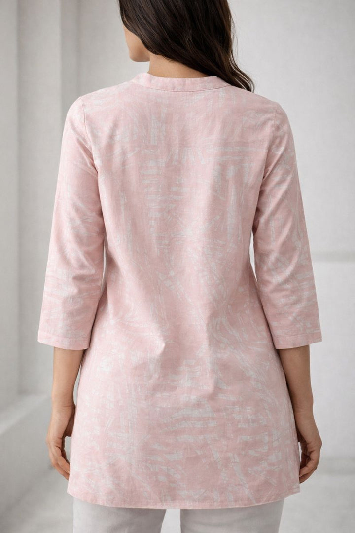 Blush Pink Abstract Print Short Kurti - 25032