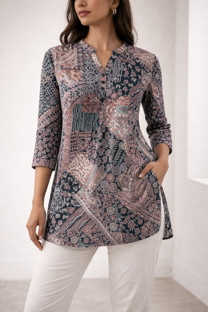 Women’s Navy Patchwork Printed - 26074