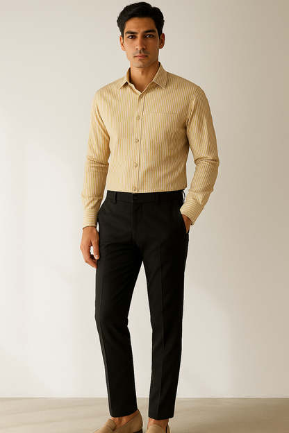 Rocck’z Men’s Classic Beige Striped Formal Shirt - 26326