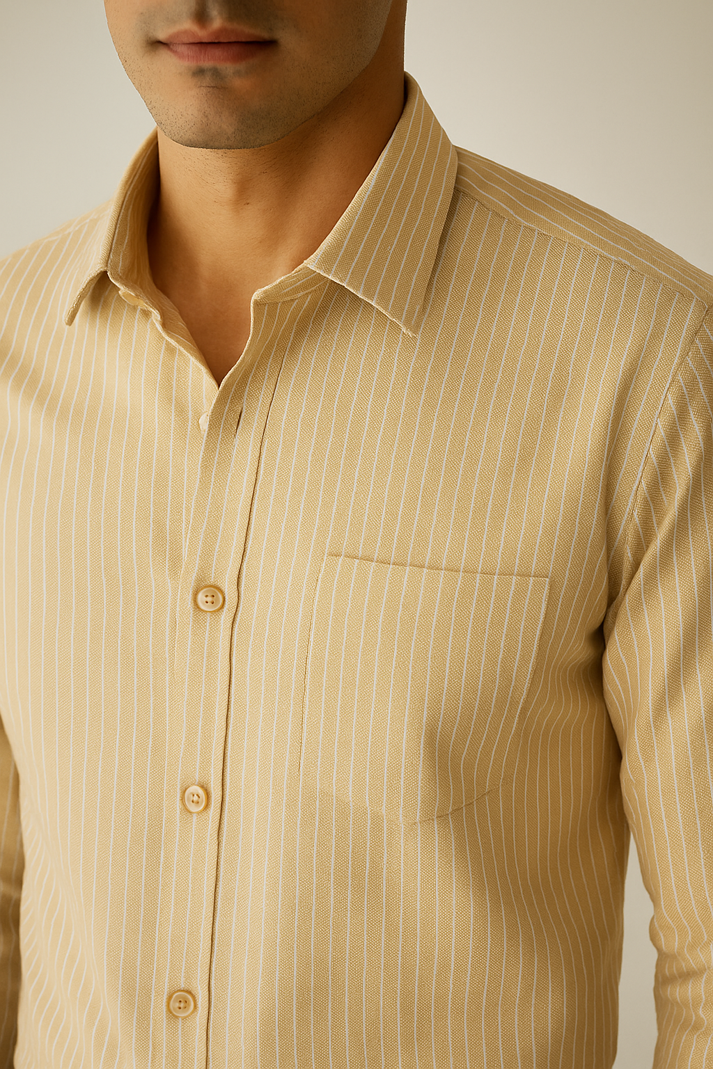 rocck’z men’s classic beige striped formal shirt - 26326