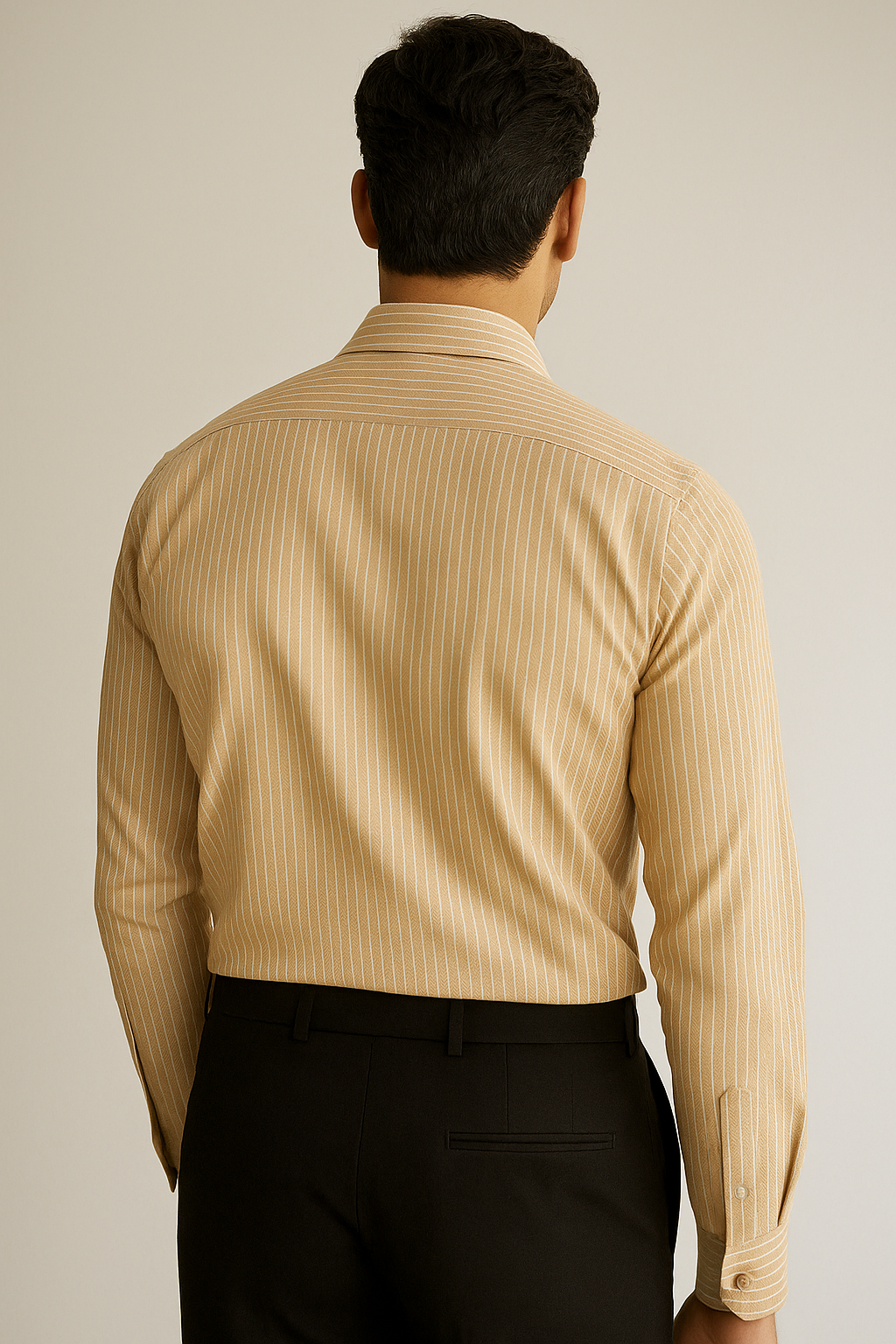 rocck’z men’s classic beige striped formal shirt - 26326