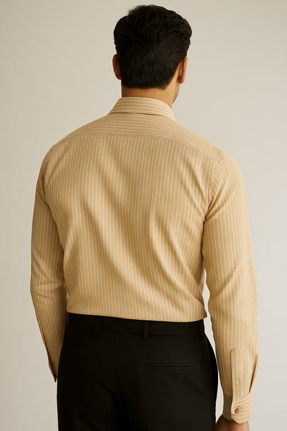 Rocck’z Men’s Classic Beige Striped Formal Shirt - 26326
