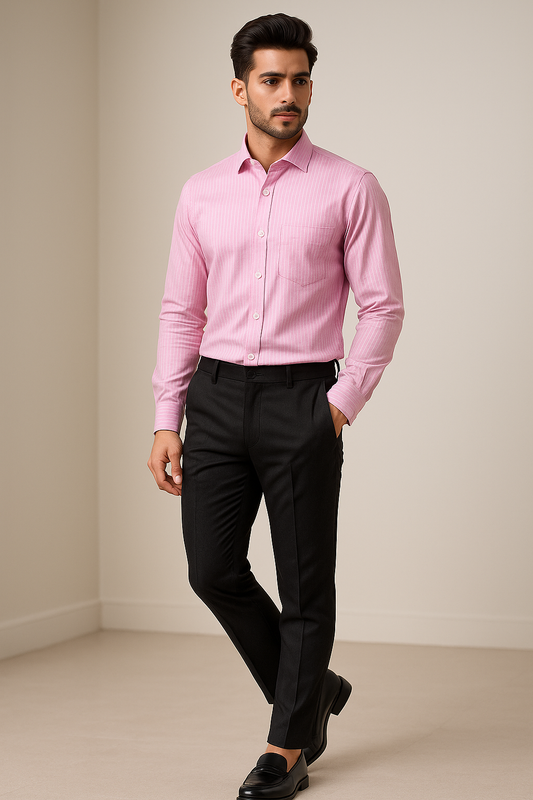 RoccK’z Men’s Pink Striped Formal Shirt - 26327