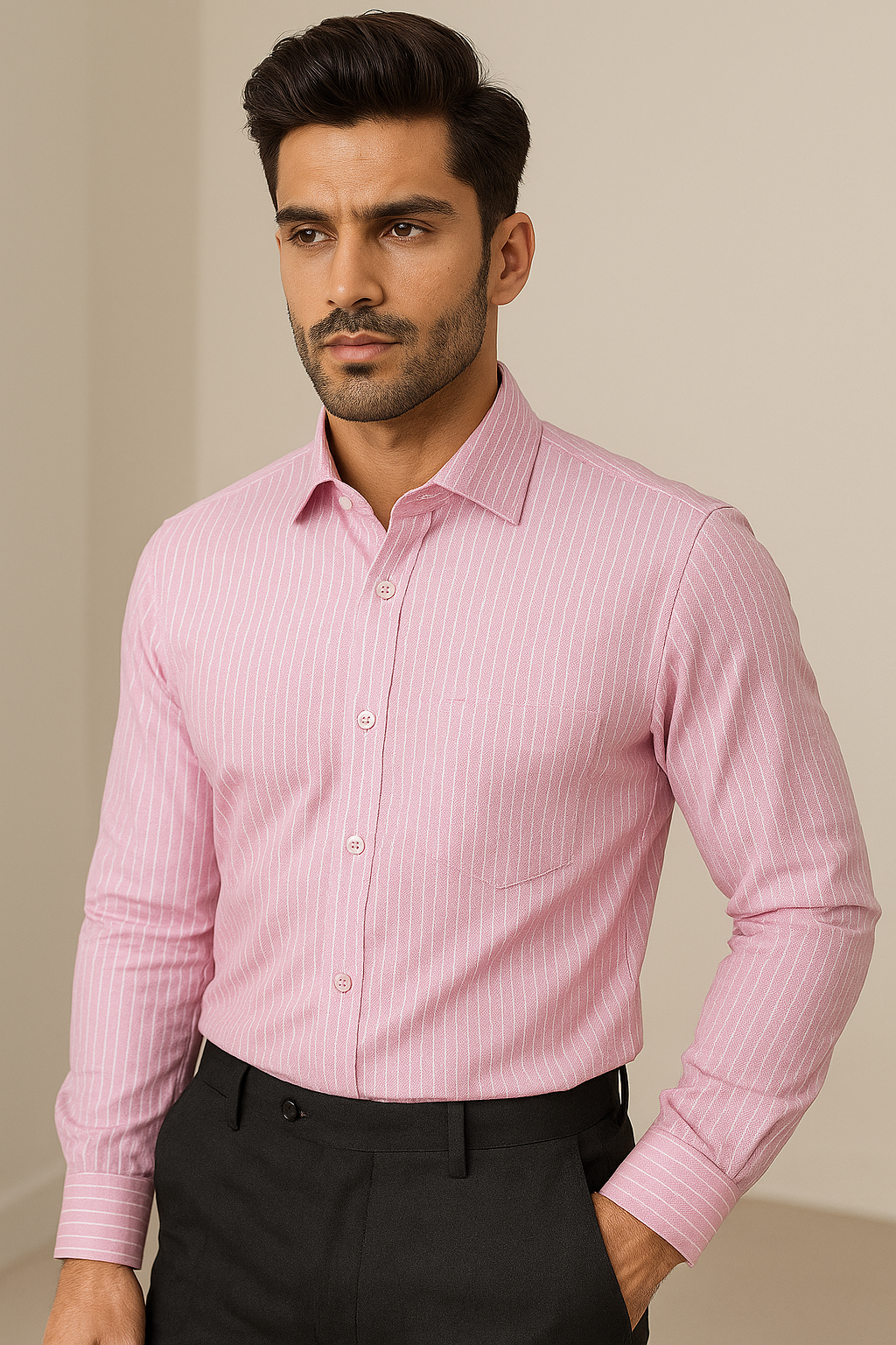 rocck’z men’s pink striped formal shirt - 26327