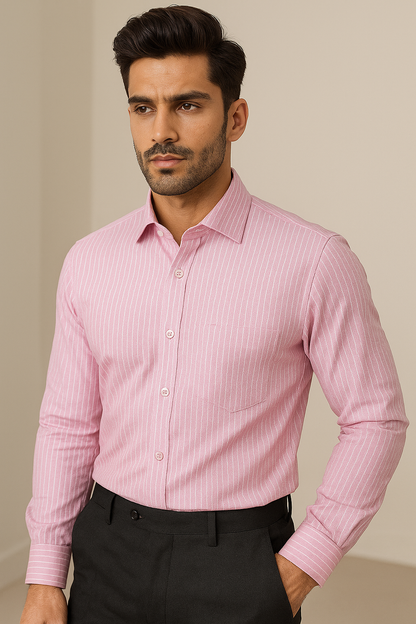 RoccK’z Men’s Pink Striped Formal Shirt - 26327