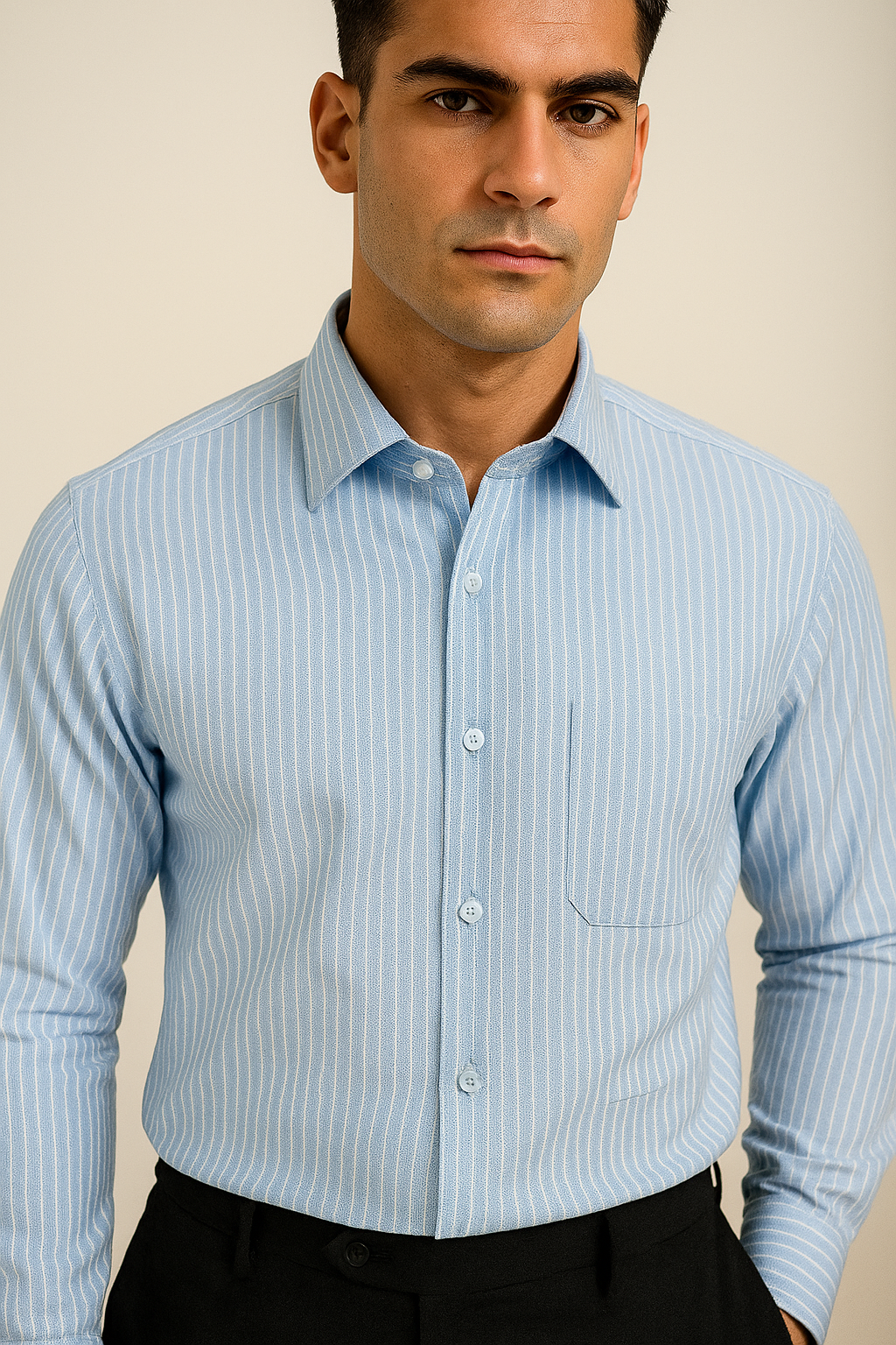 rocck’z men’s light blue striped formal shirt - 26321