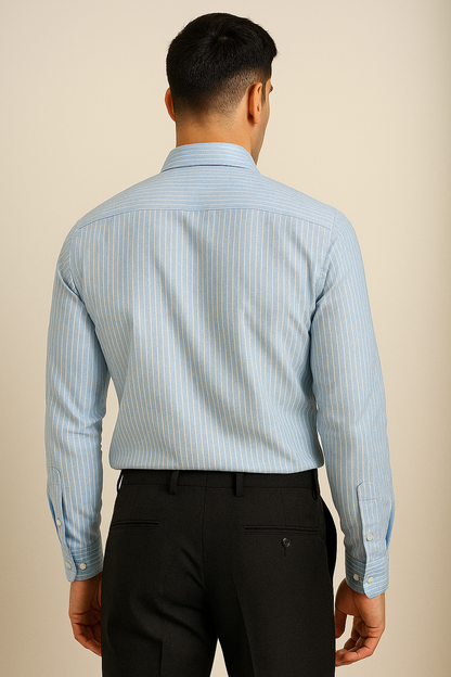 RoccK’z Men’s Light Blue Striped Formal Shirt - 26321
