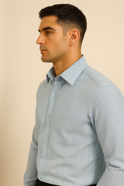 RoccK’z Men’s Light Blue Striped Formal Shirt - 26321