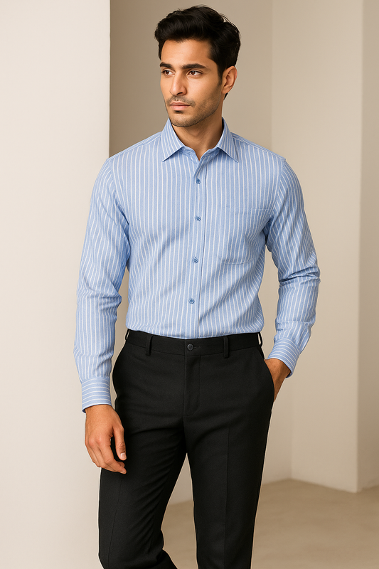 RoccK’z Men’s Sky blue Striped Formal Shirt - 26324