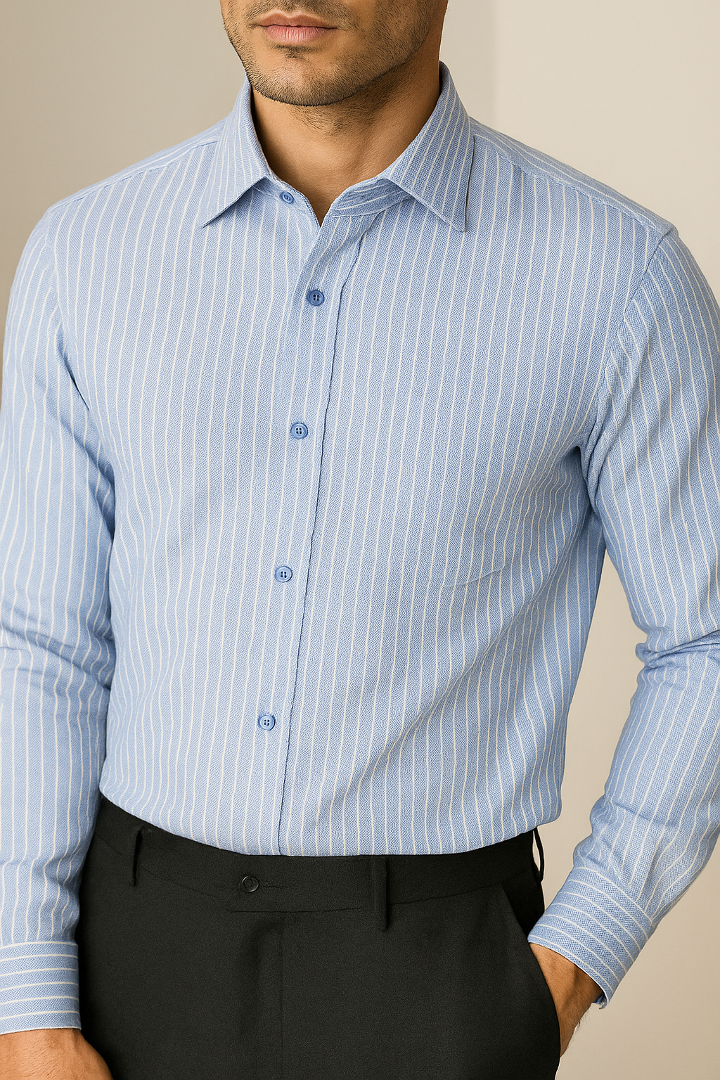 rocck’z men’s sky blue striped formal shirt - 26324