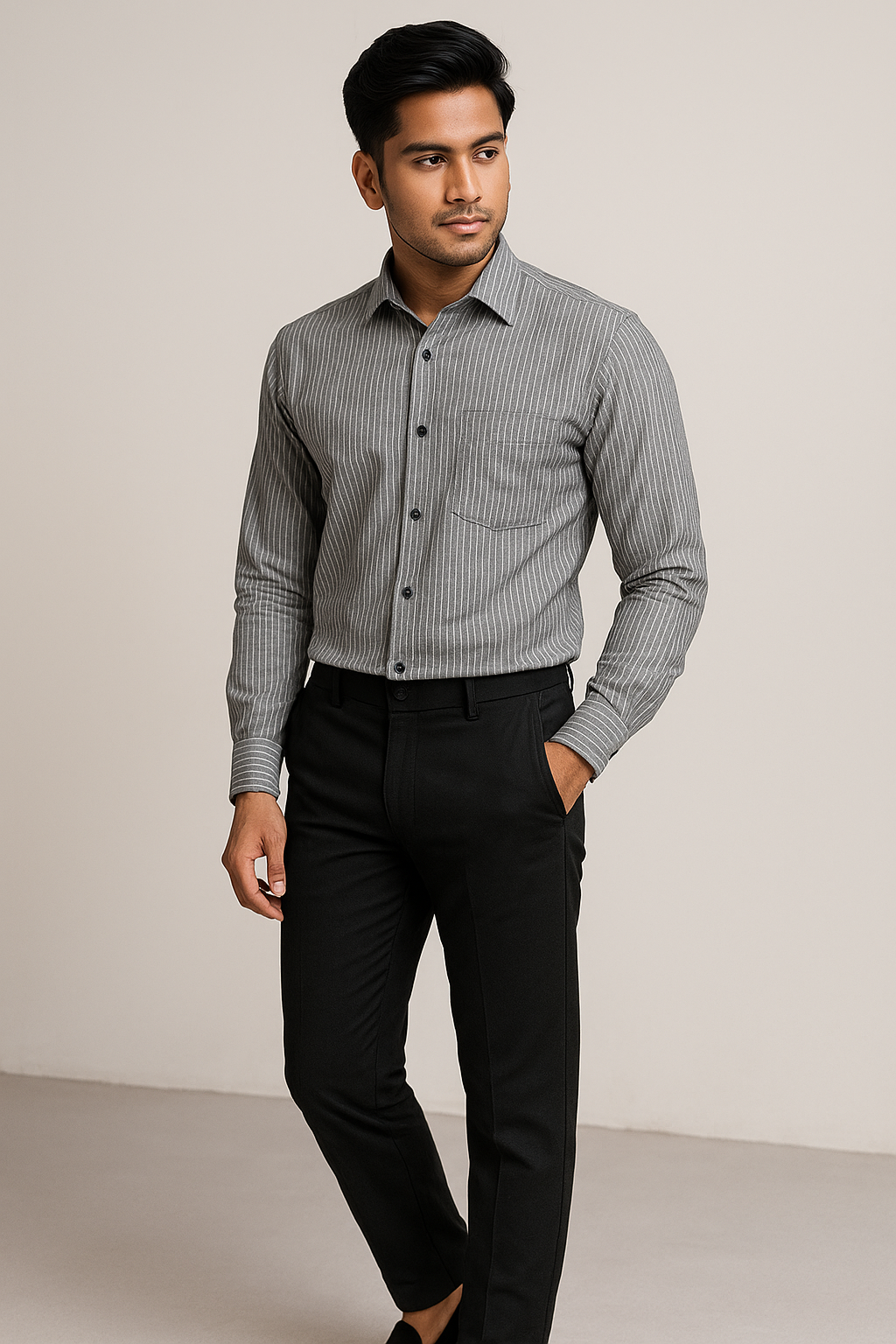 rocck’z men’s grey striped formal shirt - 26323