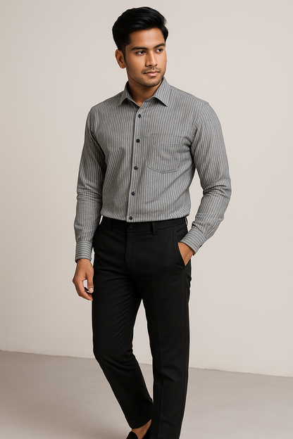 Rocck’z Men’s Grey Striped Formal Shirt - 26323