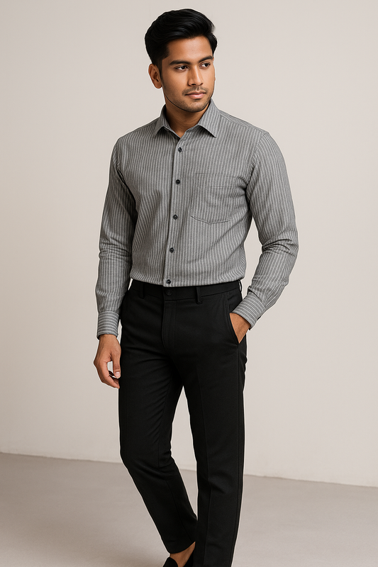 Rocck’z Men’s Grey Striped Formal Shirt - 26323