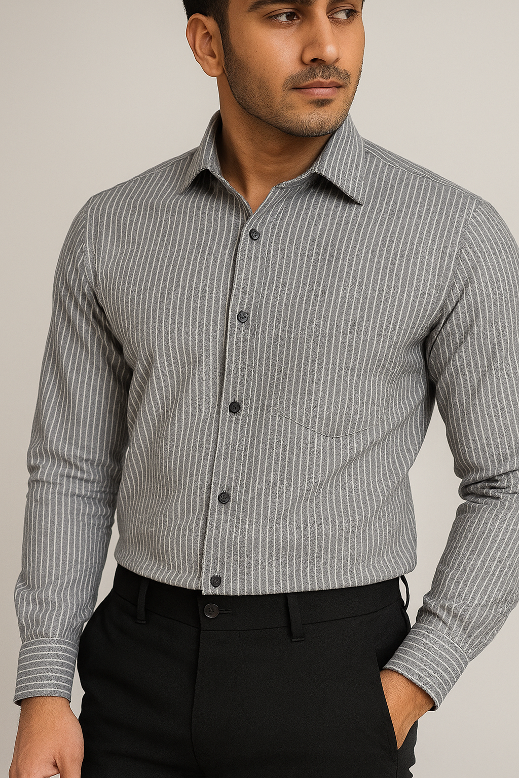 rocck’z men’s grey striped formal shirt - 26323