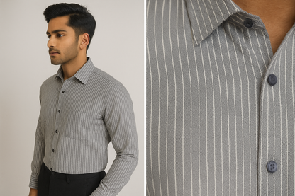 Rocck’z Men’s Grey Striped Formal Shirt - 26323