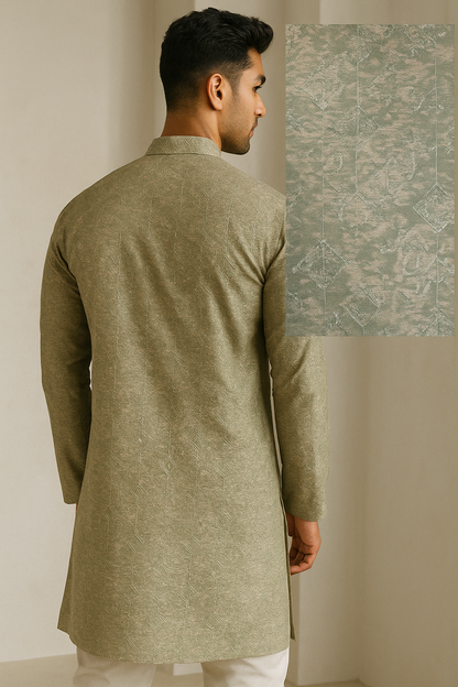 Elegant Textured Jacquard Kurta with Subtle Sequin Detailing