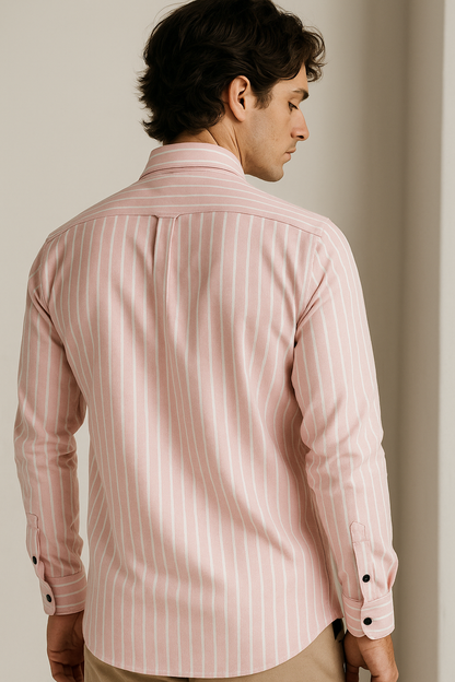 Men’s Pink & White Striped Cotton Casual Shirt by Rocck'z - 23375
