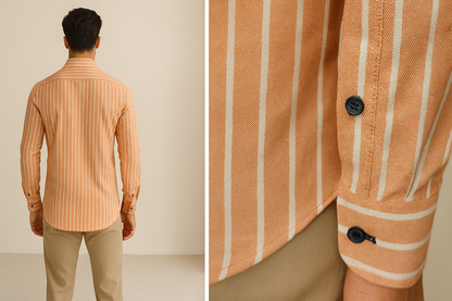 Men’s Classic Orange & White Striped 100% Cotton Casual Shirt - 23376