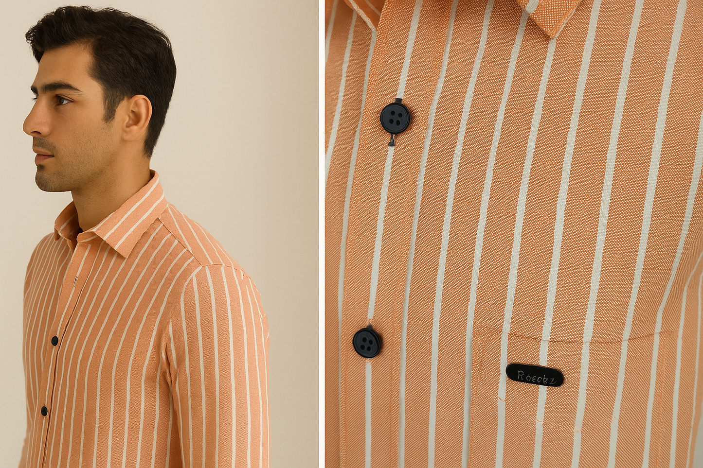 men’s classic orange & white striped 100% cotton casual shirt - 23376