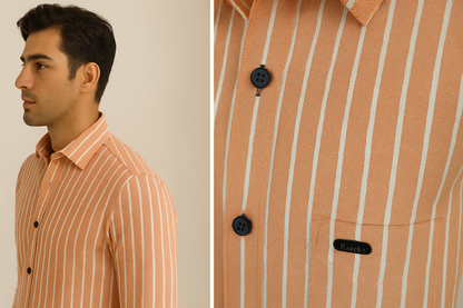 Men’s Classic Orange & White Striped 100% Cotton Casual Shirt - 23376