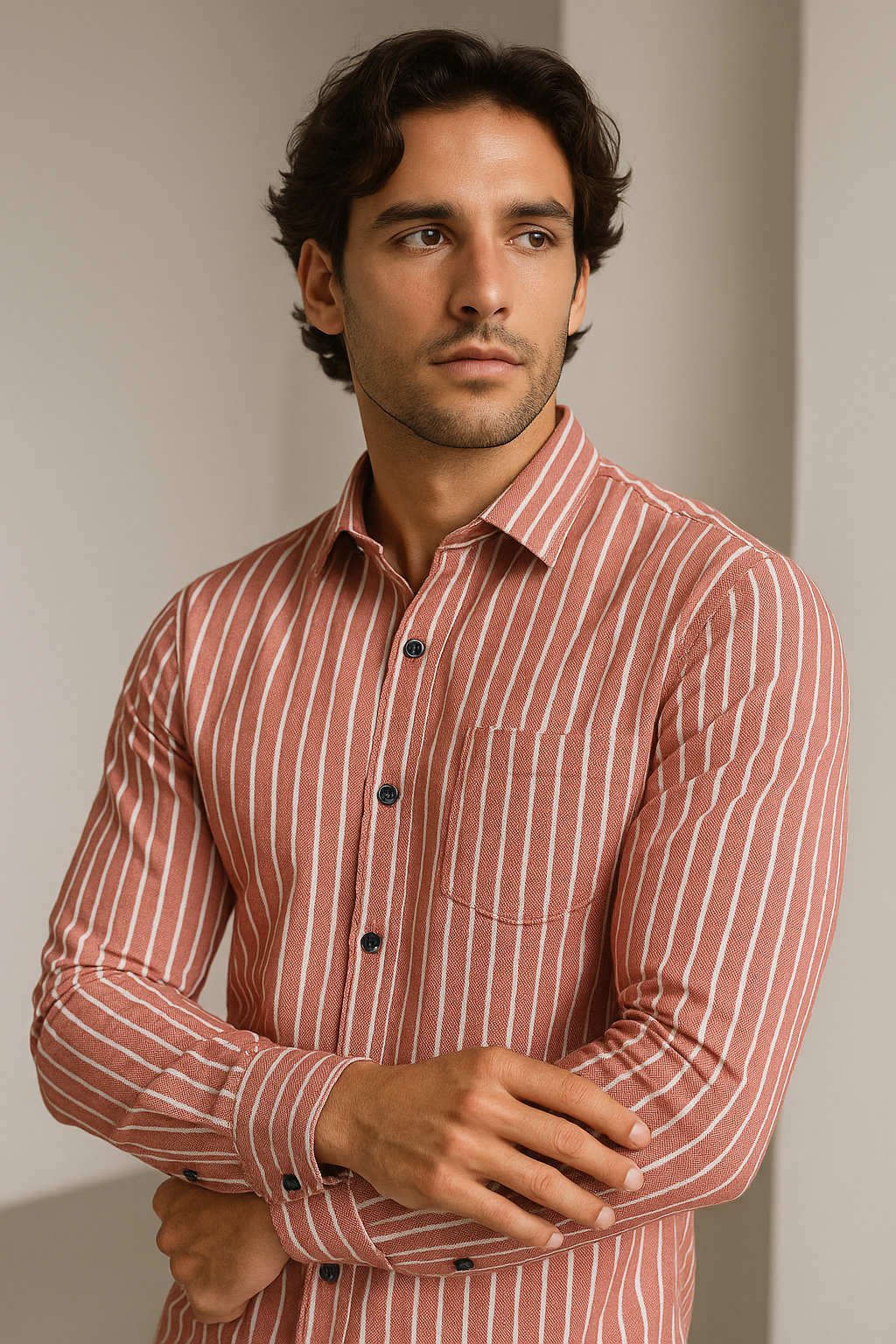 red & white striped 100% cotton casual shirt for men by rocck'z - 23377