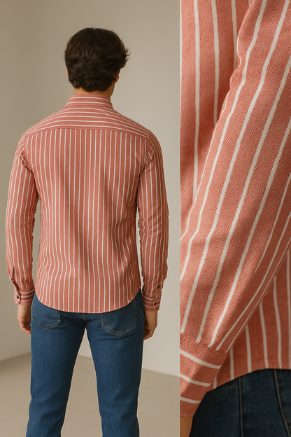 Red & White Striped 100% Cotton Casual Shirt for Men by ROCCK'Z - 23377