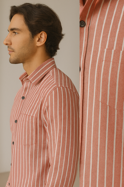 Red & White Striped 100% Cotton Casual Shirt for Men by ROCCK'Z - 23377