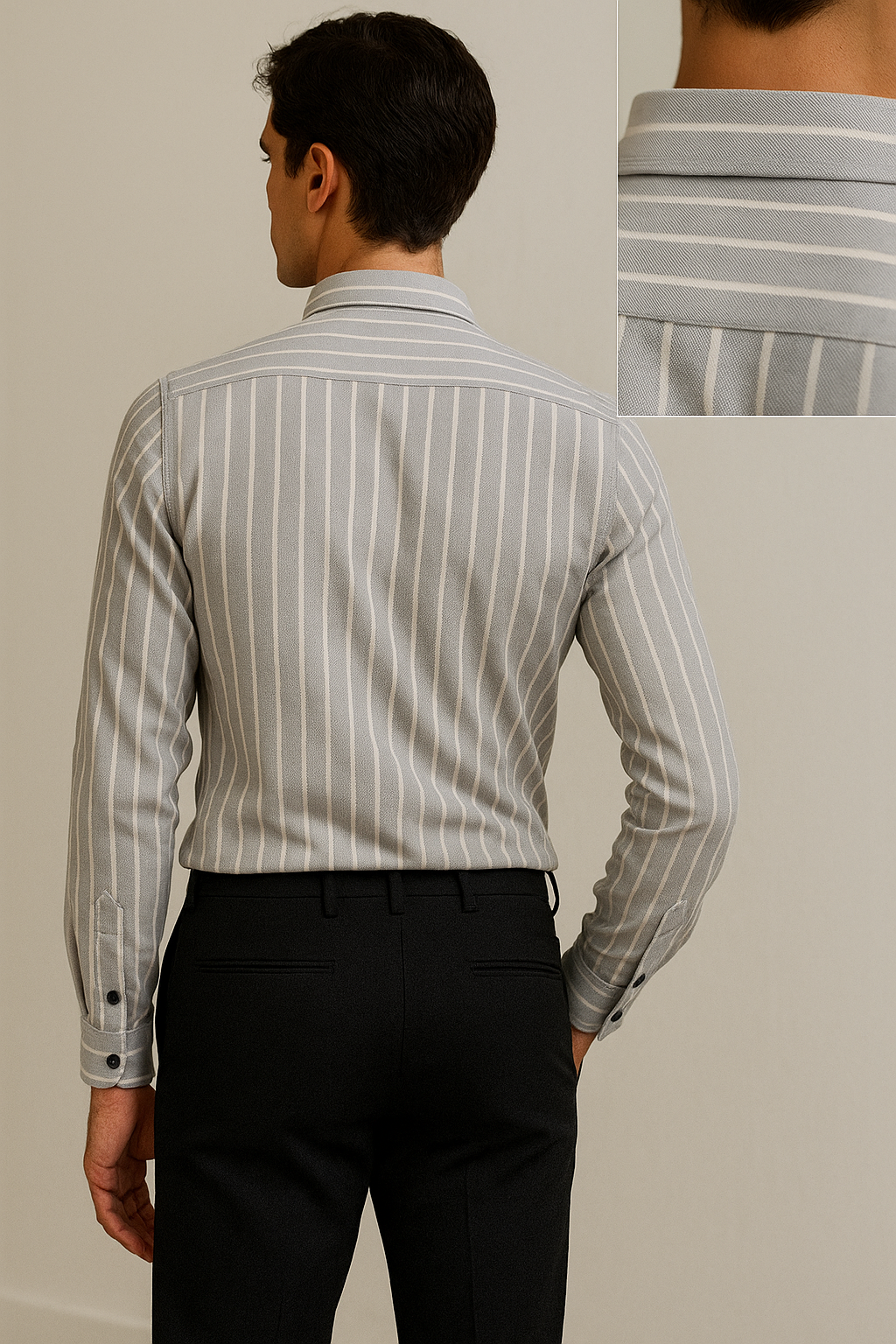 men’s classic grey & white striped 100% cotton casual shirt - 23381