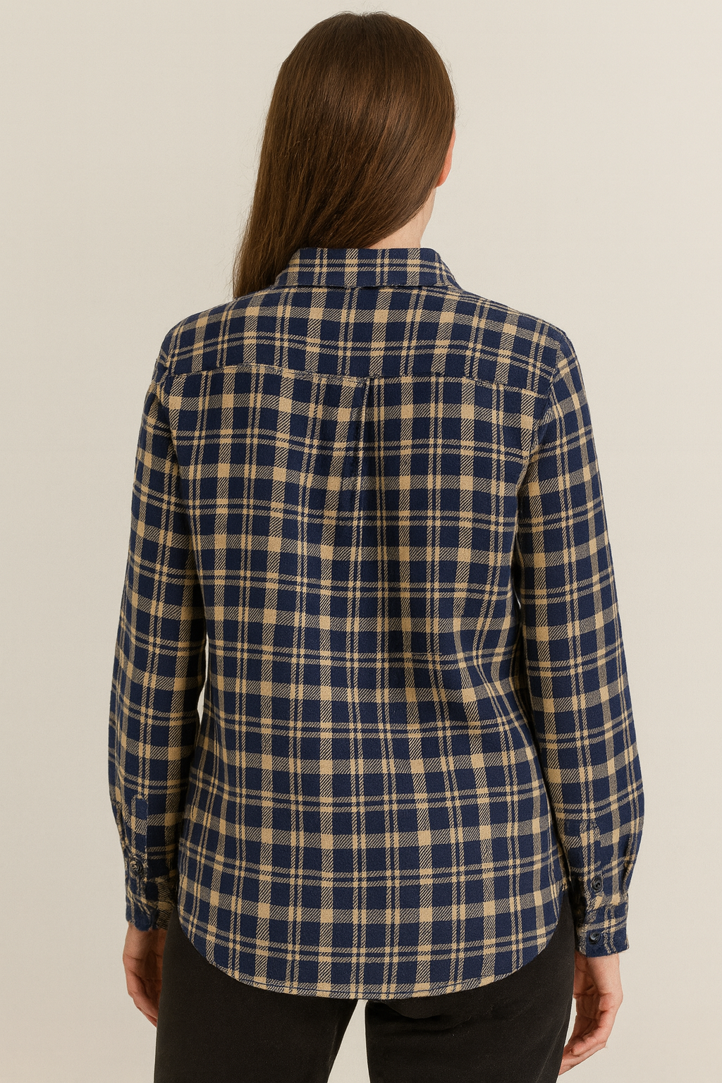 women’s navy & beige checkered casual button-down shirt - 24123