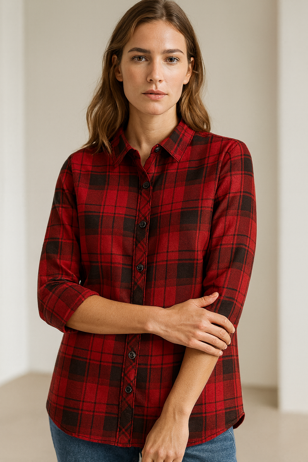 Women’s Red & Black Checkered Casual Shirt – 24308