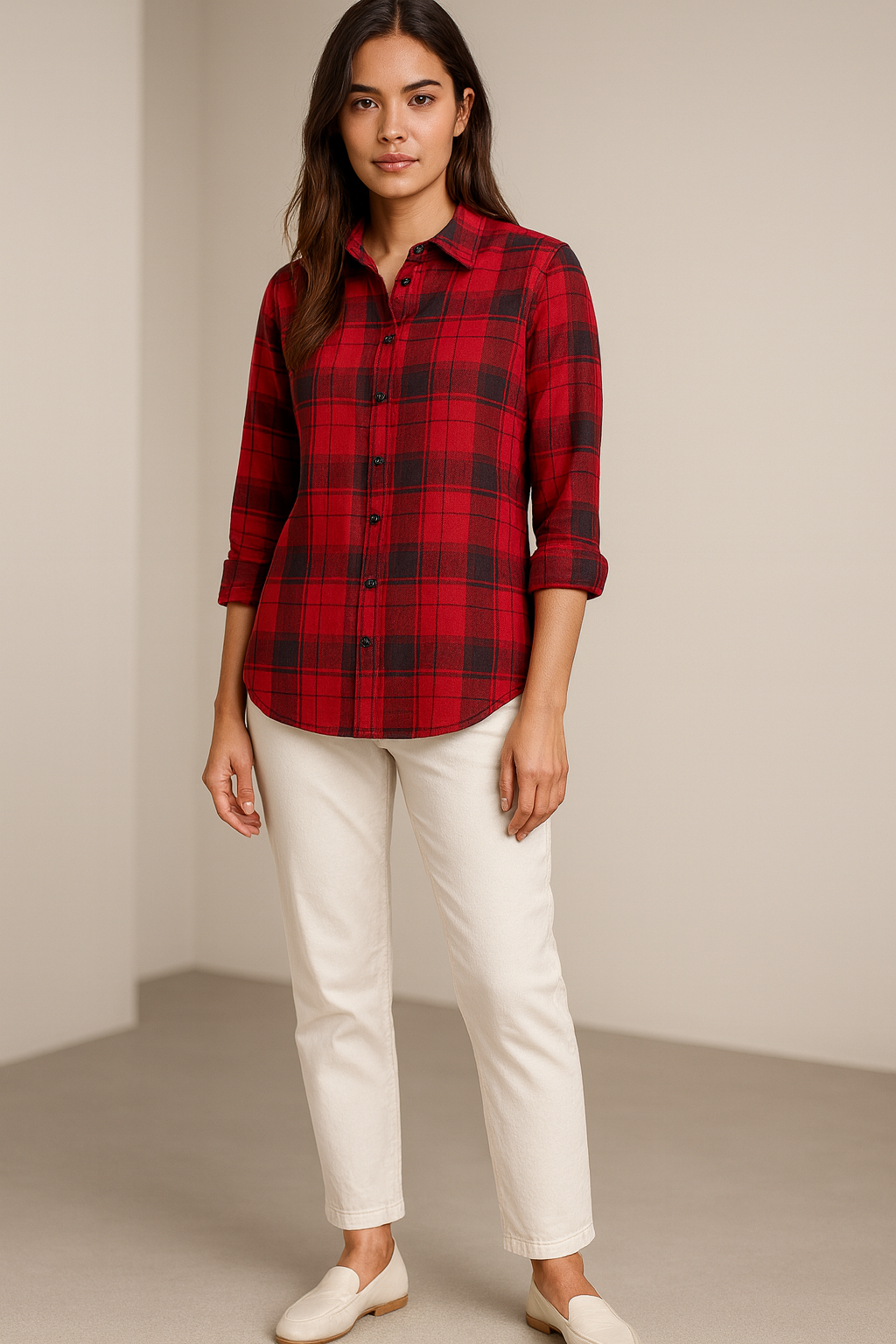 Women’s Red & Black Checkered Casual Shirt – 24308
