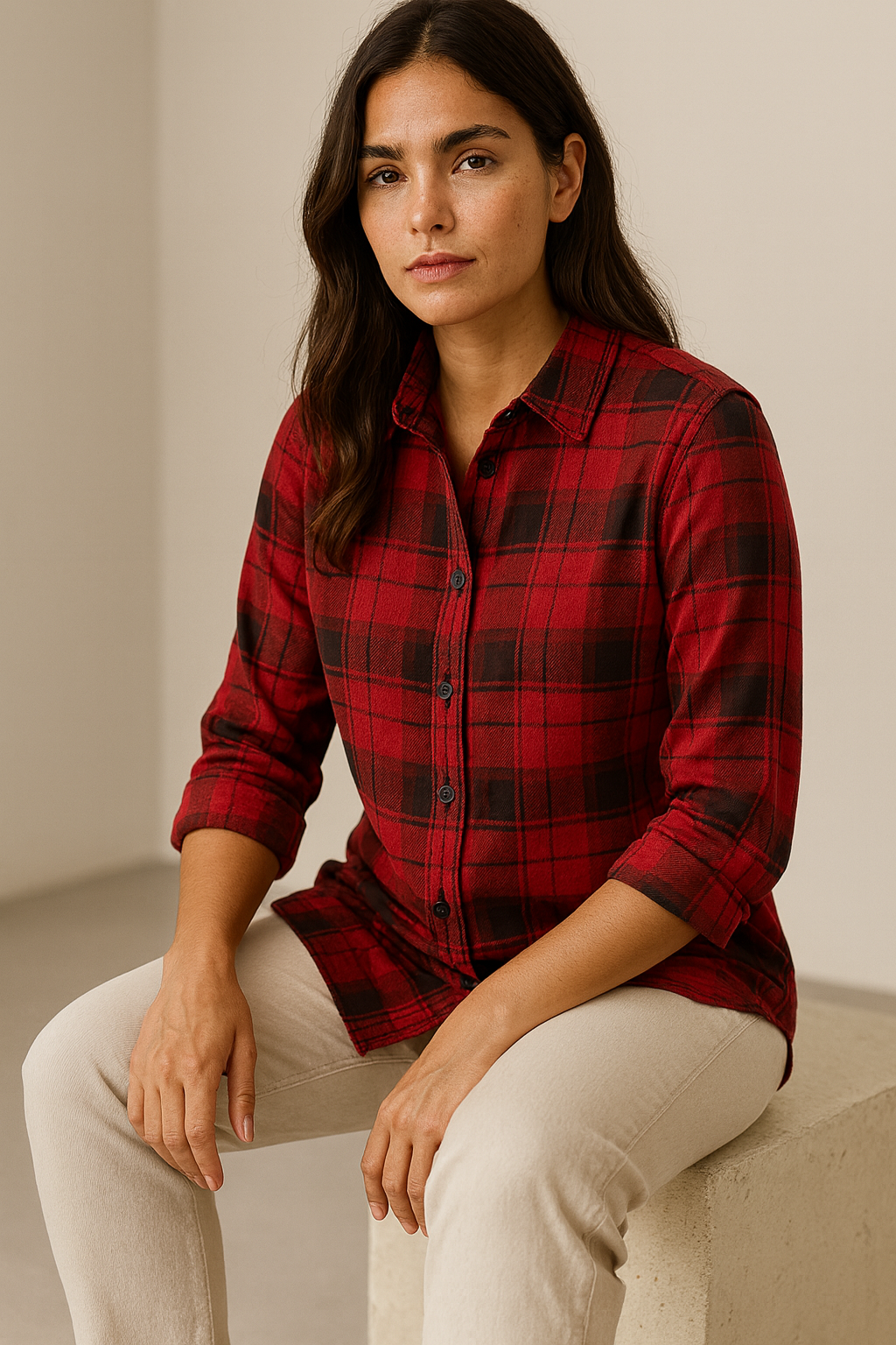 Women’s Red & Black Checkered Casual Shirt – 24308