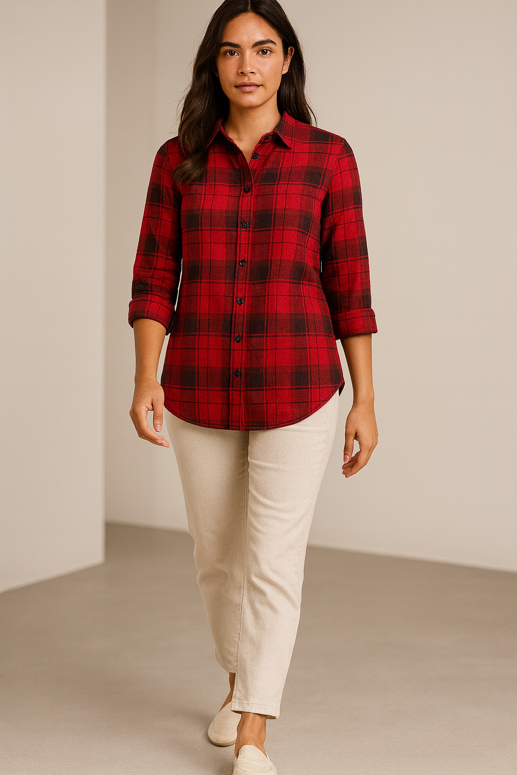 Women’s Red & Black Checkered Casual Shirt – 24308