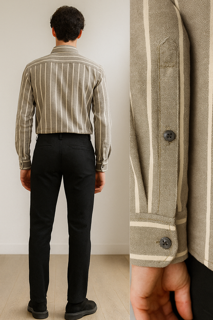 Beige & White Vertical Stripe Cotton Casual Shirt - 24550