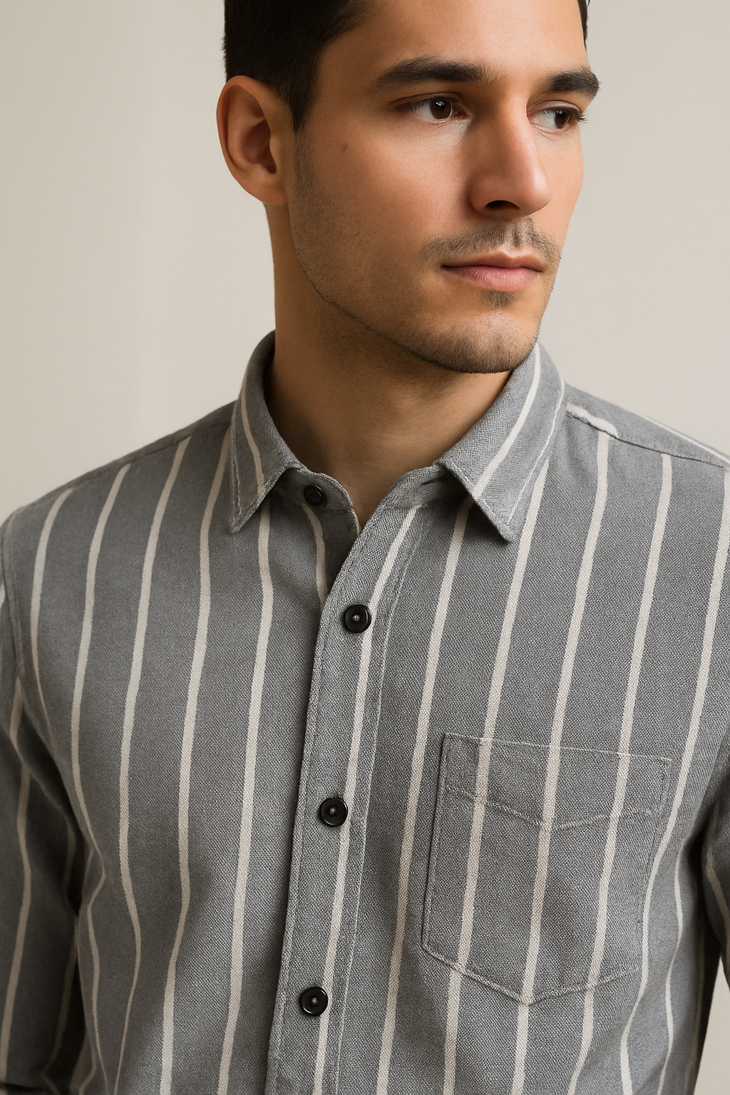 men’s grey & white striped 100% cotton casual shirt - 24553