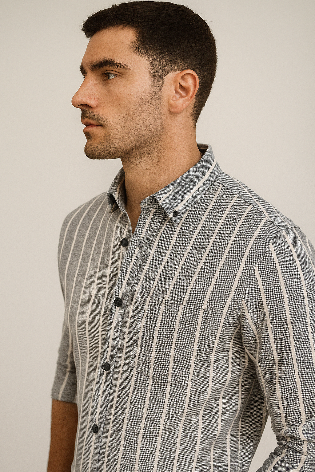 men’s grey & white striped 100% cotton casual shirt - 24553