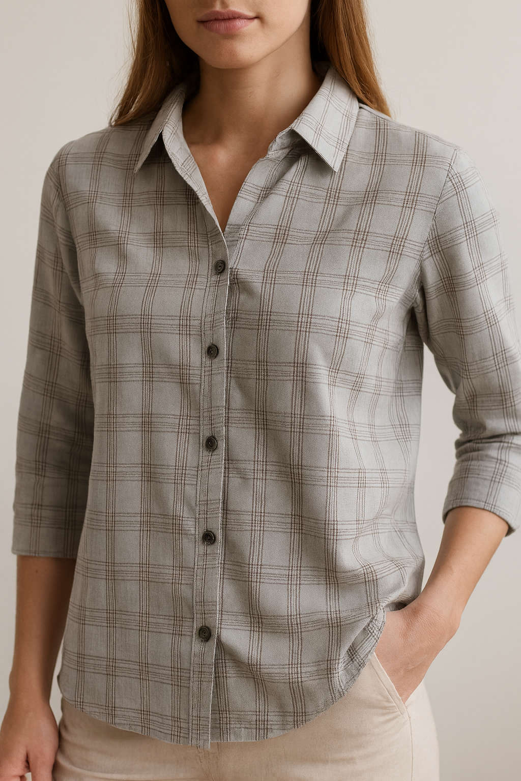 women’s classic grey checkered casual shirt - 25223
