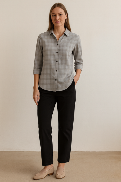 Women’s Classic Grey Checkered Casual Shirt - 25223